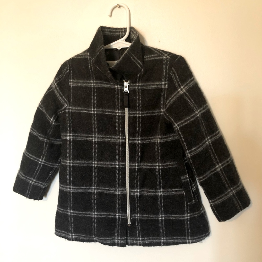 Cherokee Black Plaid Window Pane Coat With Slight Flare Acrylic / Wool Blend